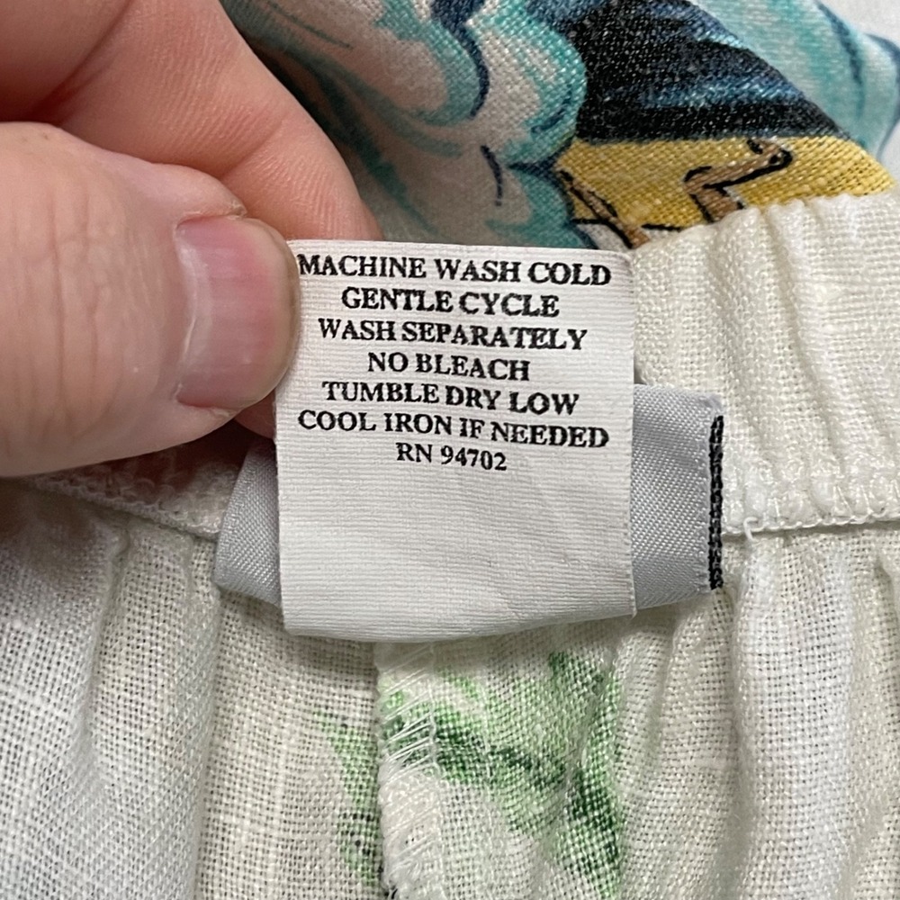 Vintage Hot Cotton Marc Ware Womens S Beach Island Surf Print White Linen Pant - Picture 9 of 14